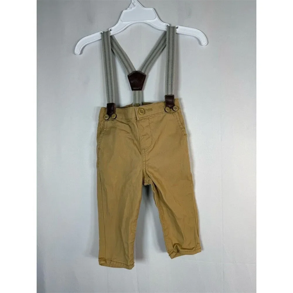 OshKosh B'gosh Baby Boys Khaki Suspender Pants Beige Size 6-9 Months Dressy